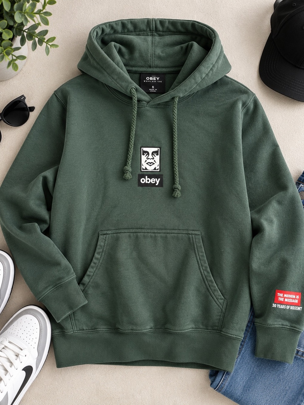 OBEY Worldwide “30 Years of Dissent” Green Hoodie – Size S